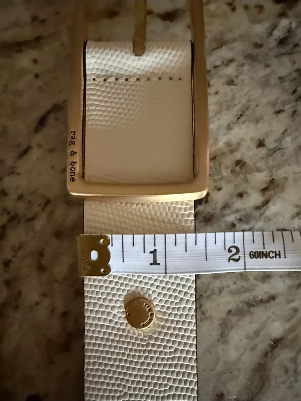 rag & bone Rebound Leather Belt Antique White Rectangular Gold Tone Buckle SZ M